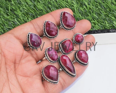 100pcs Simulated Ruby Gemstone Ring Bulk Rings Lot 925 Silver Plated WHR-55 - Image 1 of 4