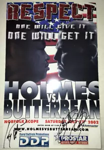 Poster boxe originale Larry Holmes Vs. Butterbean 2002 firmato da entrambi i combattenti - Foto 1 di 2