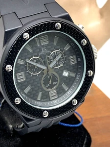 Joshua & Sons Men's Watch JS62BK Quartz Chronograph Black Dial Rubber Band 48mm - Picture 1 of 12