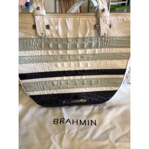 Brahmin Womens Willa Tote Bag Vineyard Leather Stripe Crocodile Embossed Zip L - Picture 1 of 10