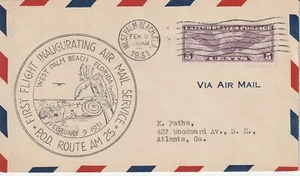 West Palm Beach Florida to Atlanta Georgia February 9 1931 first flight airmail - Picture 1 of 1