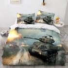 Military Tanks War Ruins Flame Print Quilt Duvet Cover Set Bedspread Single Soft