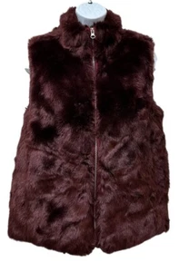 J. Crew Faux Fur Vest in Deep Burgundy Women Size XS Soft Warm Cozy - Picture 1 of 10