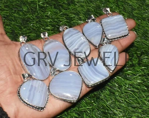 1000pcs Blue Lace Agate Gemstone Pendants Wholesale Lot 925 Silver Plated Wh-112 - Picture 1 of 7