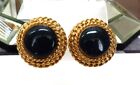 Authentic St John Signed Large Black Cabochn Classic Rope Trim Clip Earrings