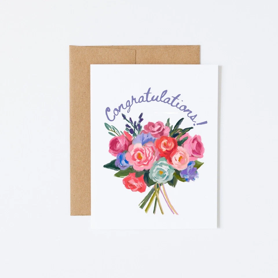 Juego de 20 Tarjetas Congregaciones Ramo Floral Hecho a Mano + Sobres Kraft Marrón Foto 1 de 1