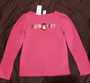 Gymboree Girls Pink PURRFECT Cat Embroidered Long Sleeve Shirt Size 12 - Picture 1 of 2