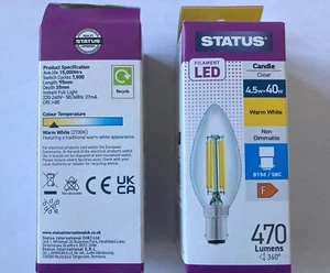 Pack of 3 x 40w Small Bayonet Candle Light Bulbs = 4.5w Watt B15 SBC Clear Lamps - Picture 1 of 4