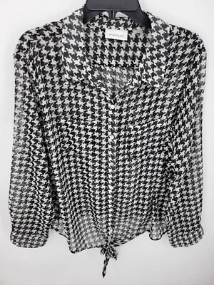 Avenue Top Mujer Plus 22 24 Negro Blanco Pata de Gallo Corbata Cintura Abotonada Carrera Foto 1 de 4