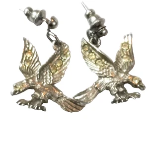 Vintage Strass Adler Ohrringe silberfarben durchbohrt patriotisch USA Americana 1" - Bild 1 von 17