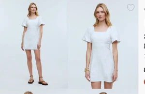 Madewell $110 Square-Neck Mini Dress in 100% Linen Size 6 White NP764 - Picture 1 of 9