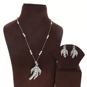 Elegant Cz und Perlen Blätter Design Halskette Und Ohrring Set - Bild 1 von 12