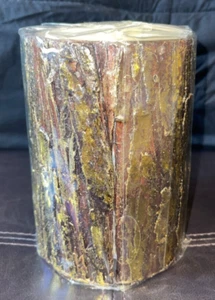 NEW Pottery Barn Birch Bark Metallic Gold Wax Pillar Candle Unscented 4X6 Cabin - Picture 1 of 7