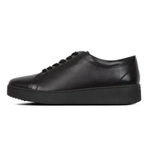 FitFlop Women's Rally Sneakers All Black Leather Sneakers Womens Size 7 Lace Up - Picture 1 of 10