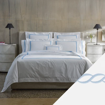 $752 MATOUK CLASSIC CHAIN QUEEN FLAT SHEET PILLOWCASES BOUDOIR SHAMS SET BLUE - Image 1 of 4