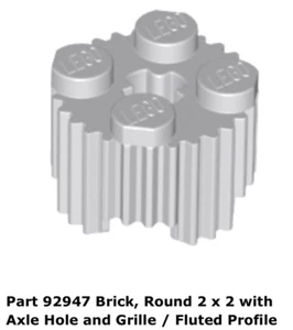 Lego 1x 92947 Light Bluish Gray Brick, Round 2 x 2 with Axle Grill Fluted 75290 - Picture 1 of 1