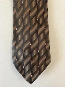 J. Ferrar Men's Necktie Tie Silk Satin Brown Red White Geometric Extra Long 64" - Picture 1 of 7