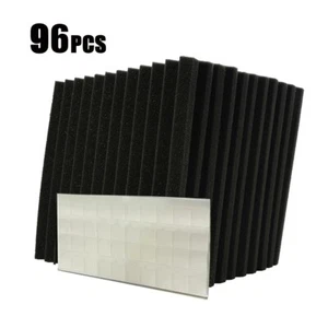 96pcs 12''x12''x1'' Black Acoustic Foam Wedge Sound Proofing Panel Nano Adhesive - Picture 1 of 10