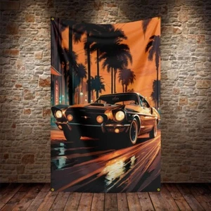 1967 Ford Mustang klassisches Vintage-Modell Kunstwerk Flagge Banner 3 x 5 Fuß Garage Dekor - Bild 1 von 5