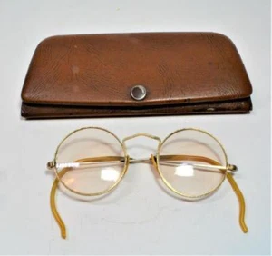 Antiker 1930er amerikanischer optischer Ramsey Weißgold gefüllter runder Drahtrahmen mit Etui - Bild 1 von 5