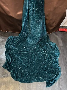 3m Teal Green Luxury All Over Sequins Stretch Velvet Fabric  Party Wear 58” - Picture 1 of 4