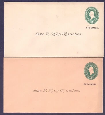 United States stamped envelope SPECIMEN Washington 2 cts  Size F 3 3/4- 6 3/4 - Image 1 of 2