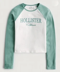 Hollister Long Sleeve Print Logo Graphic Tee Color White/Green Size S - Picture 1 of 3