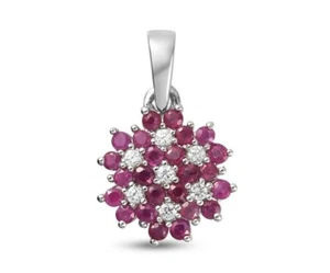 Natural Burmese Ruby and Zircon Pendant in Platinum Over Sterling Silver 1.13 Ct - Picture 1 of 8
