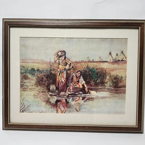 Vintage CM Russell Indianer Druck "Our Warriors Return" gerahmt & signiert - Bild 1 von 4