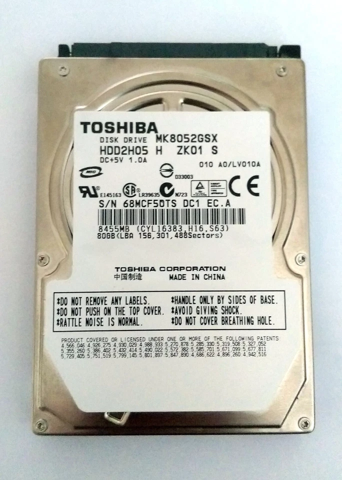 Toshiba MK8052GSX 80GB,Internal - (2.5") (HDD2H05) HDD - Image 1 of 1