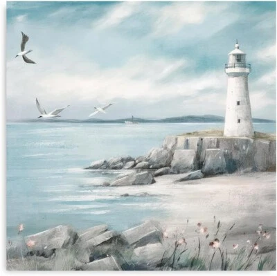 Lighthouse Pictures Wall Art Beach Decor Seagull Decor Ocean Canvas Prints Ocean - Image 1 of 4
