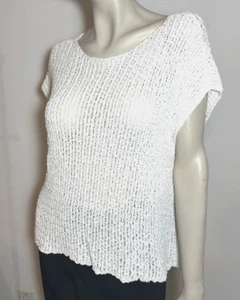 Top donna Eileen Fisher M, XL bianco misto cotone maglia aperta uncinetto nuovo - Foto 1 di 10