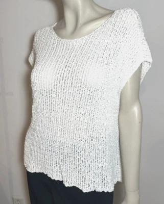 EILEEN FISHER White Cotton Blend Top Sz M, XL Open Knit Crochet NWT - Image 1 of 4
