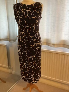 Phase Eight 10 Dress Brown Mix Stretch Polyester Elastane Lined No Sleeve Pleats - Picture 1 of 4