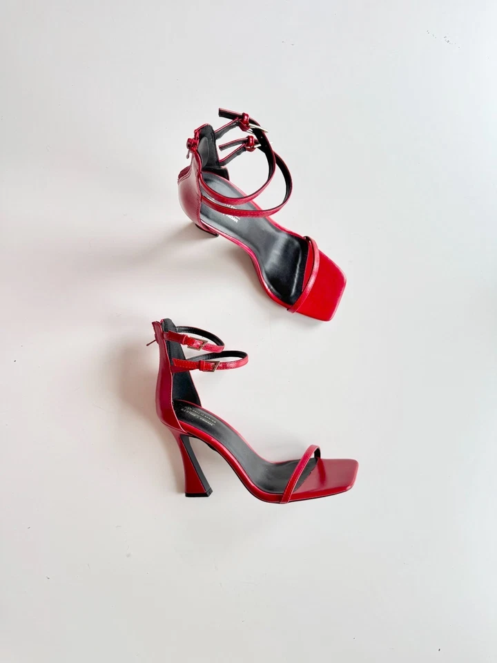 NWOT CALL IT SPRING Biancah Red Vegan Patent Double Ankle Strap Sandals, Size 8 - Image 1 of 4