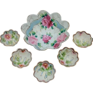 Nippon Master Nut Dish 5 Serving Cups Moriage Hand Painted Gold Gilded Porcelain - Picture 1 of 16