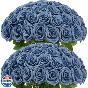 Carlita‘s Blooms 50 Stück Dusty Blue Rosen Kunstblumen Kunstseide Ro - Bild 1 von 5