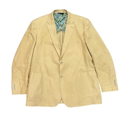 Abrigo deportivo Paul Fredrick para hombre caqui bronceado lino 46L forrado cachemir Foto 1 de 4