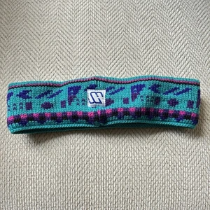 Vintage Murray Merkley kanadische reine Wolle Strick Stirnband blau lila geometrisch - Bild 1 von 6