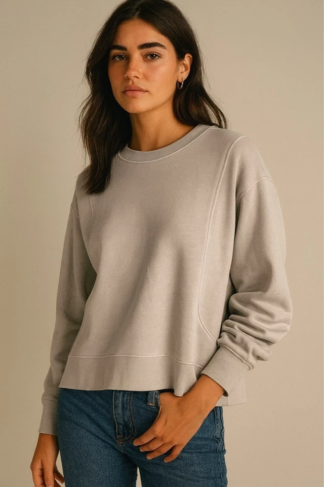 Sudadera Athleta Grande Cuello Redondo Beige Manga Larga Pullover Talla Grande Foto 1 de 4