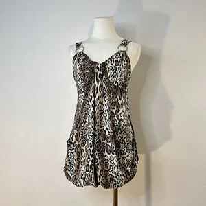 Y2K Cheetah Print Bubble Hem Top Women’s Large 32-36 Inch Bust - Picture 1 of 11