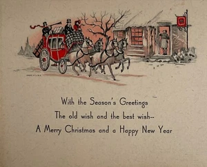 Merry Christmas Greeting Card Carriage Scene Vintage One Sided 4x5 - Picture 1 of 4