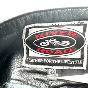 River Road Womens Black Leather Motorcycle Biker Chaps Belt & Lace-Up Waist 2XL - Foto 1 di 12