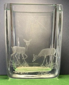 Mid 20th Century Swedish Strombergshyttan Glass Vase Etched Deers 1950 Stromberg - Picture 1 of 14