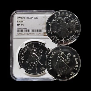 RUSSIA. 1993, 3 Roubles, Silver - NGC MS69 - Top Pop 🥇 Russian Ballet 🩰 Moscow - Picture 1 of 5