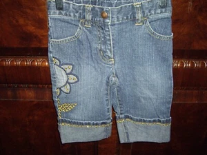 T28 EUC Girls Size 3 Gymboree Sunflower Fields Denim Capri Sequins Embroidery - Picture 1 of 4