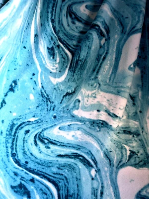 Psychedelic Turquoise Blue Wavy Flannel Fabric / Blanket Soft 64" x 2 Yds. - Image 1 of 4