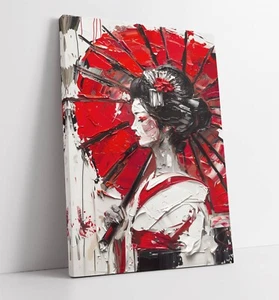 JAPANESE GEISHA WITH PARASOL, EXPRESSIVE -DEEP FRAMED CANVAS WALL ART PRINT - Picture 1 of 2