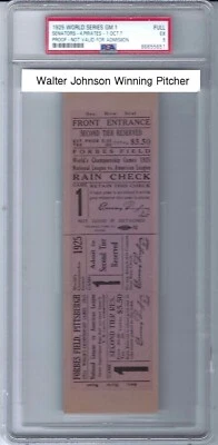 1925 World Series GM 1 Full  Ticket Walter Johnson Winning Pitcher PSA  - 5 - Image 1 of 3