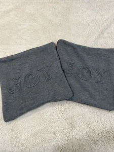 Pottery Barn Joy Knitted Sentiment Pillow Cover 18 x 18" Gray Zipper Closure - Picture 1 of 15